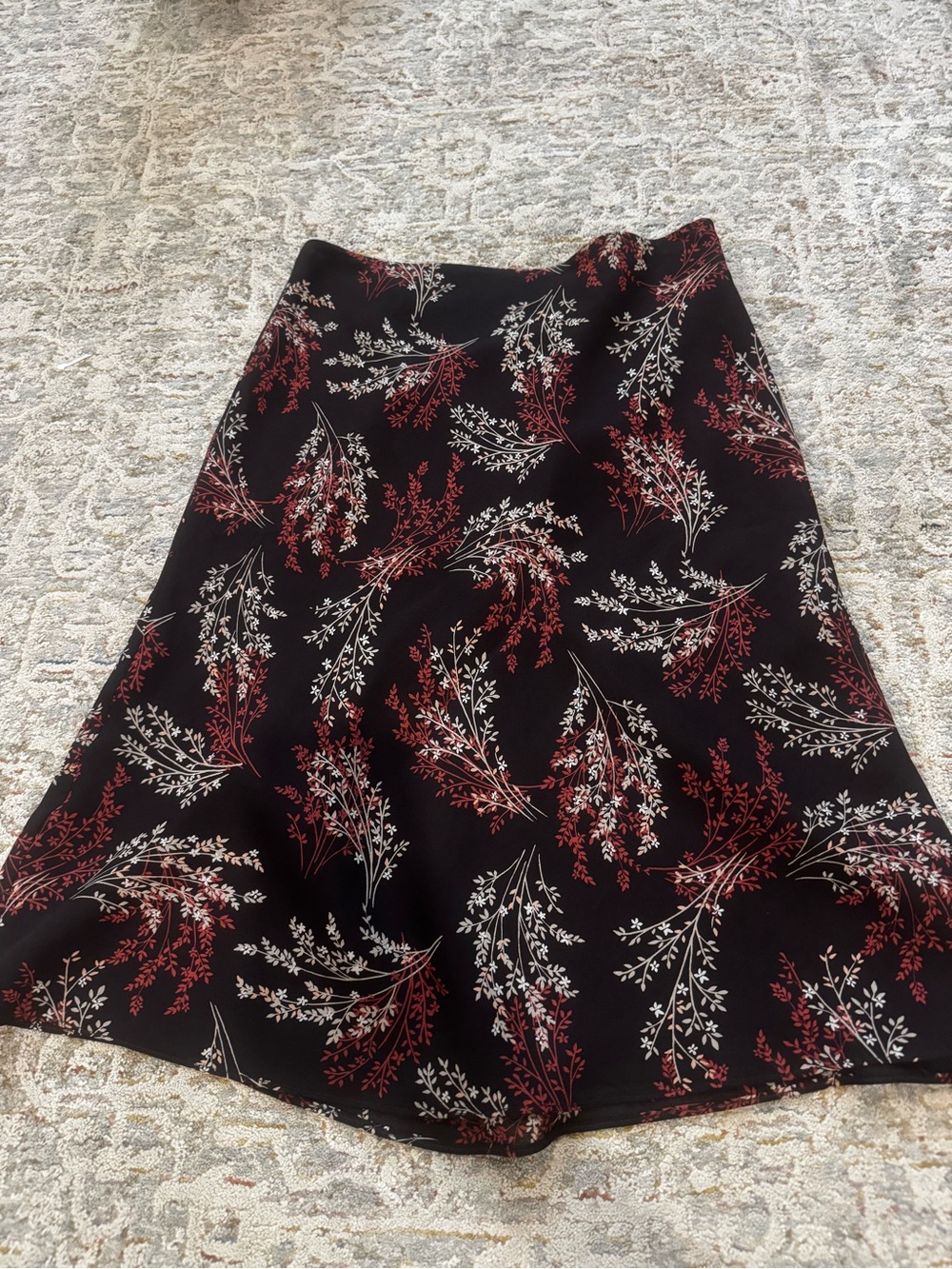 Ann Taylor Factory Brown Flowy Boho Floral A-Line Midi Skirt Size 0